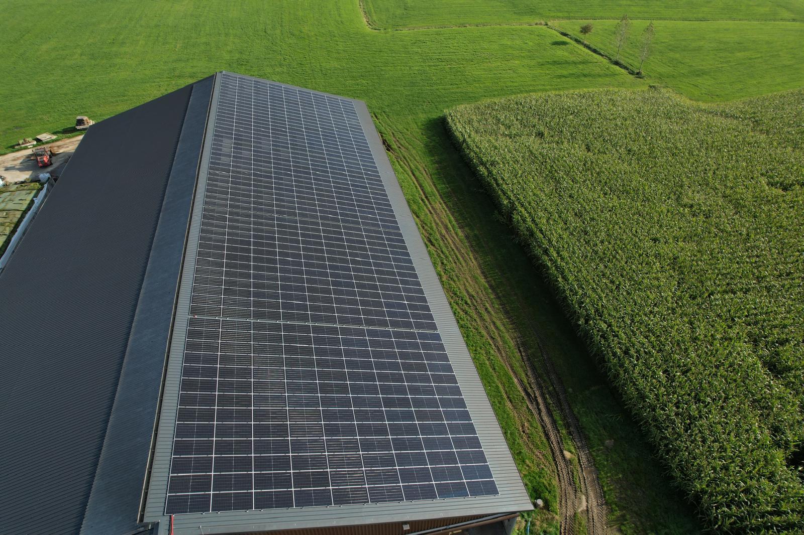 Een bedrijfsdak volledig bekleed met zonnepanelen